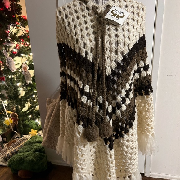 Handmade in Denmark Knit Poncho with Pom Poms - Picture 8 of 12